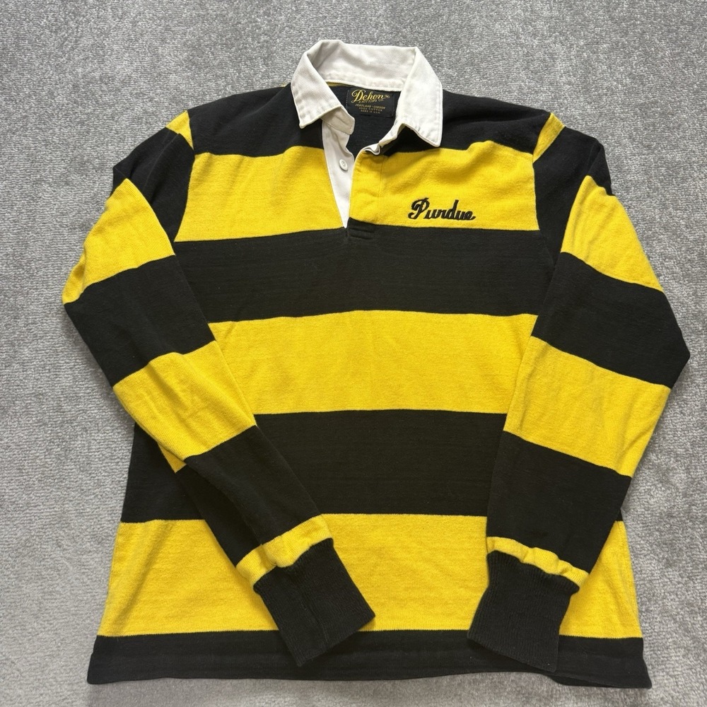 Vintage Purdue University Men's Medium Rugby Shirt Black Yellow Gold Stripe